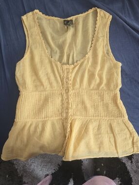Anthropologie Light Yellow Button-Front Peplum Camisole